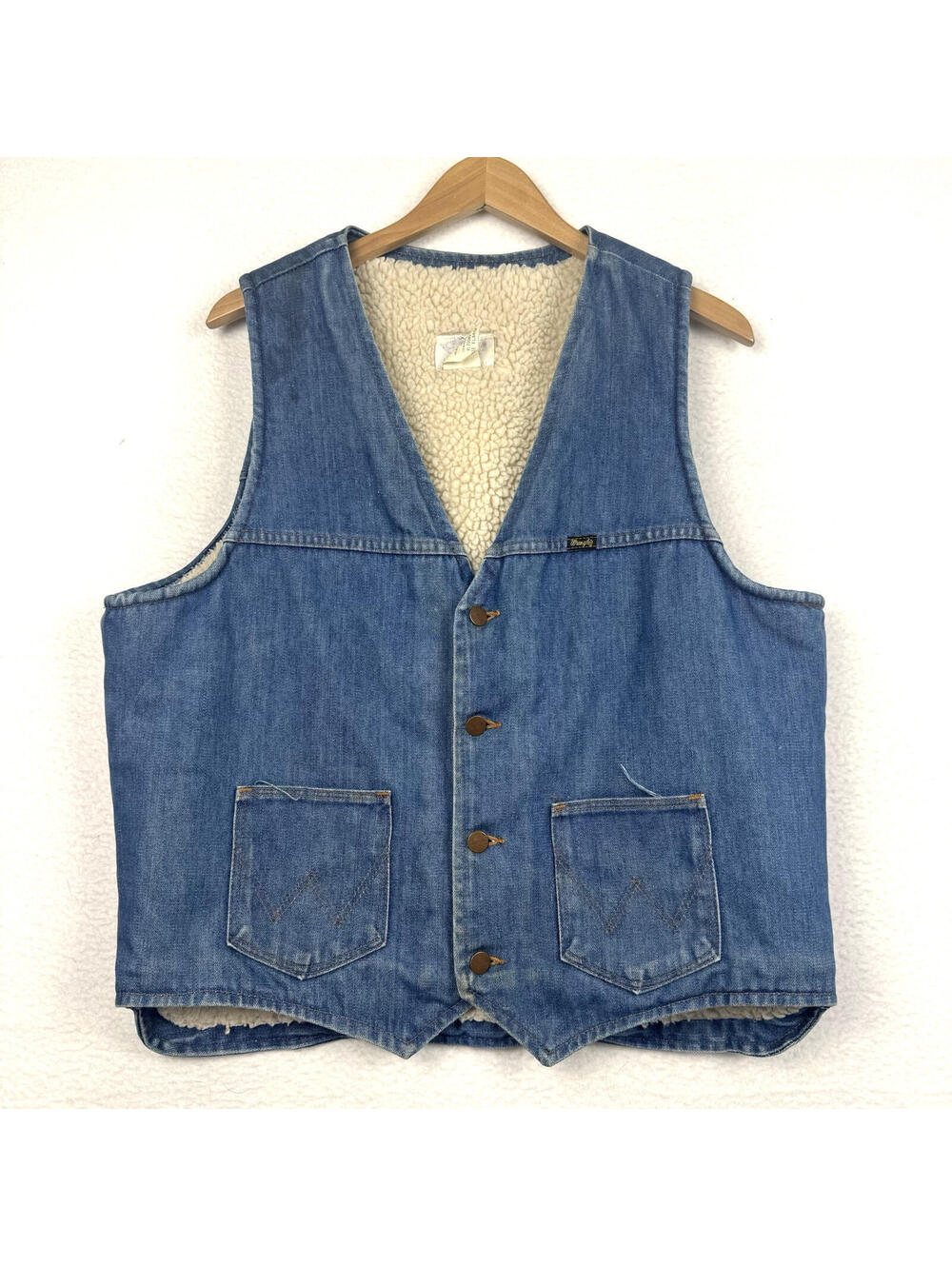 Vintage 80s Wrangler XL Denim Sherpa Lined Vest Western Cowboy VL200NV